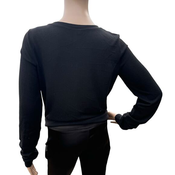 Studio Y Women Black Knitted Lace Ruffle Long Sleeves Button Front Cardigan M - Picture 4 of 5